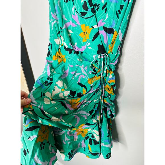 VERONICA BEARD Green Floral Printed Silk Ruched Ruffled Maria Dress Size 4 - Picture 13 of 16